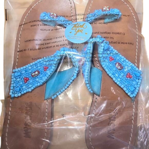Excellent Condition Mystique Turquoise Beaded Leather Sandals Suede Lining Sz 7 - Picture 6 of 9